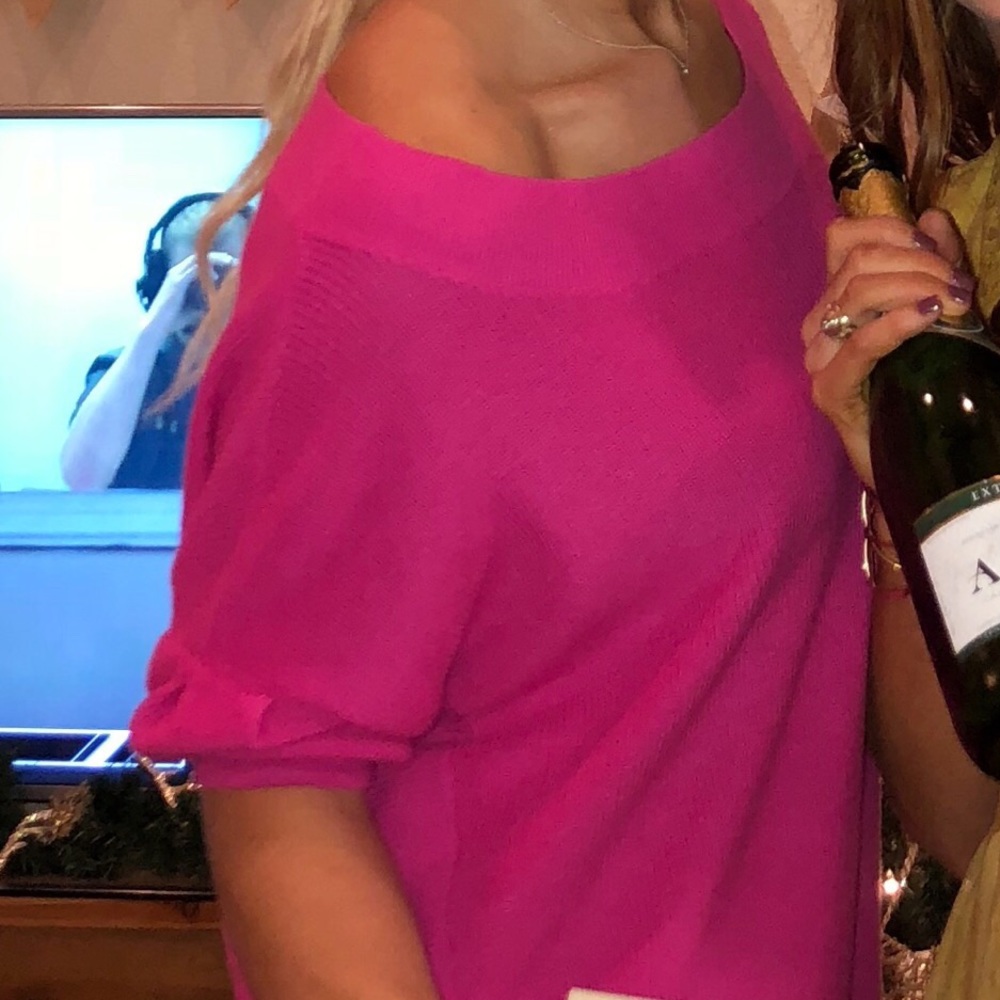 Off the shoulder hot pink sweater